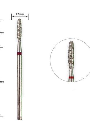 Алмазна фреза торнадо ø 2.5 мм, червона насічка, 244-025lxr