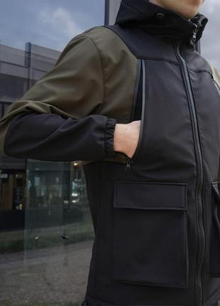 Мужская куртка softshell весенняя осенняя ветровка софтшелл демисезонная ram черно-бежевая6 фото