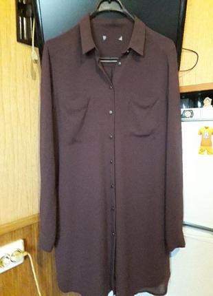 Удлиненная актуальная  рубашка платье лилового цвета