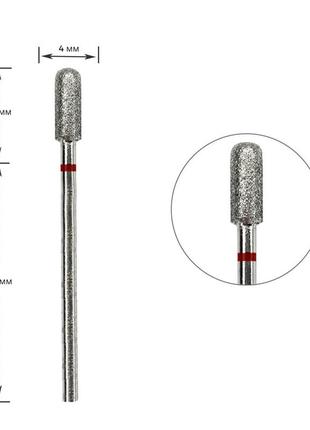 Алмазная фреза цилиндр закругленный ø 4 мм, красная насечка, 882-040r