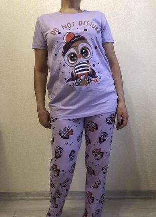 Пижама підліткова для дівчини трикотажна на 16/18 років бузкова сова2 фото