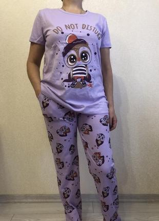 Пижама підліткова для дівчини трикотажна на 16/18 років бузкова сова1 фото