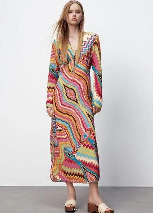 Шикарное яркое летнее платье zara пляжное в стиле бохо1 фото