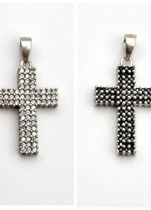 Крестик серебряный двухсторонний белый чёрный цирконий хрестик серебро 925 крест1 фото