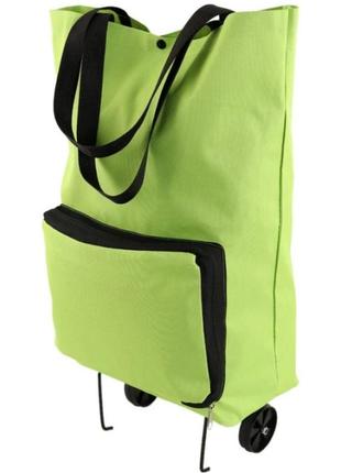 Універсальний складаний портативний візок-сумка для покупок на коліщатках зелений r_1493 фото
