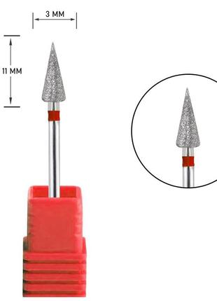 Фреза алмазная habibi капля ø 3 мм, h 11 мм (красная насечка) №63