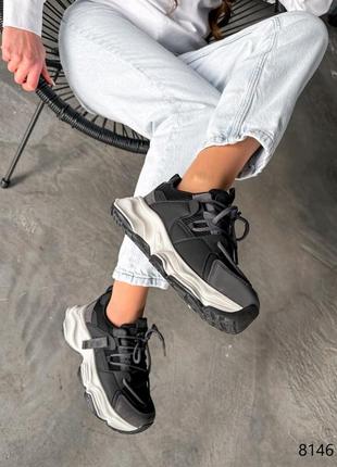 Кросівки жіночі tinna чорні + сірий екошкіра8 фото
