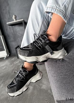 Кросівки жіночі tinna чорні + сірий екошкіра5 фото