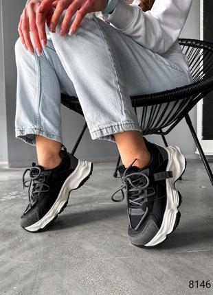Кросівки жіночі tinna чорні + сірий екошкіра6 фото