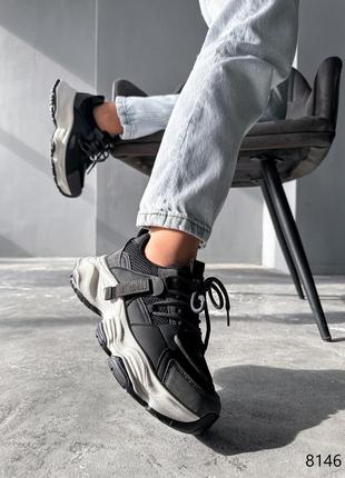 Кросівки жіночі tinna чорні + сірий екошкіра10 фото