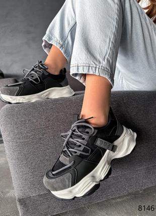 Кросівки жіночі tinna чорні + сірий екошкіра2 фото