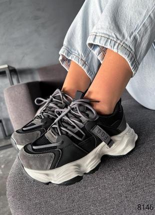 Кросівки жіночі tinna чорні + сірий екошкіра4 фото