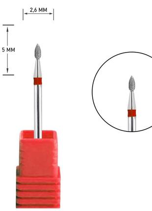 Фреза алмазная habibi бутон ø 2,6 мм, h 5 мм (красная насечка) №32