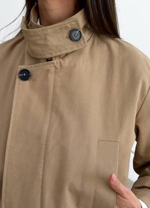 Стильний жіночий укорочений тренч, модна коротка куртка з коттону, бежевий тренч2 фото