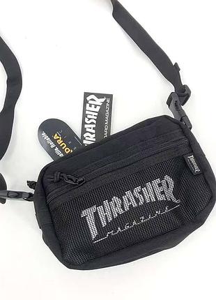 Thrasher bag, месенджер thrasher,  стильна барсетка сумка через плече чорна/оранжева чоловіча/підліткова тренд 2024