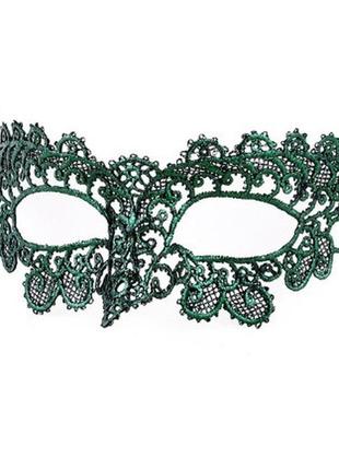 Ажурна маска для обличчя карнавальна 22 на 7 см зелений
