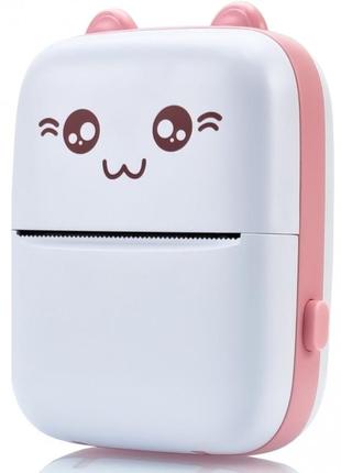 Портативный детский принтер с термопечатью котик розовый