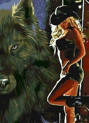 Картина по номерам "девушка ковбой с волком" 40х50 см1 фото