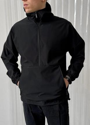 Куртка мужская весенняя осенняя с капюшоном ветровка анорак travel черная