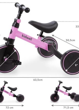 Розовый беговел велосипед kidwell 3 в1 для девочки от 2-х лет | беговел трансформер для девочки5 фото