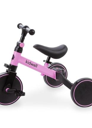 Розовый беговел велосипед kidwell 3 в1 для девочки от 2-х лет | беговел трансформер для девочки