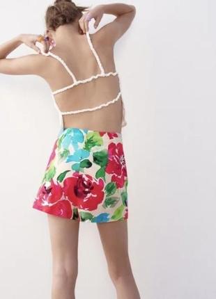 Льняные вискозные шорты с цветочным принтом3 фото