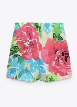 Льняные вискозные шорты с цветочным принтом5 фото