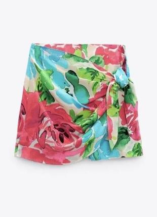 Льняные вискозные шорты с цветочным принтом4 фото