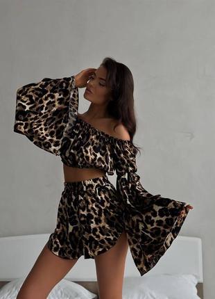 Женская пижама с леопардовым принтом. женская пижама софт