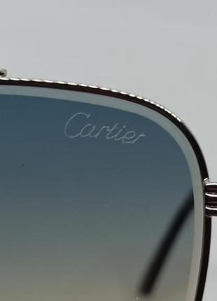 Окуляри в стилі cartier чоловічі сонцезахисні краплі бежево блакитний градієнт в сріблястому металі9 фото