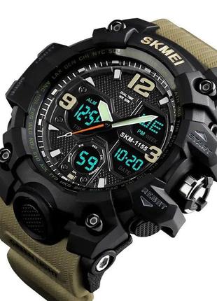 Годинник наручний чоловічий skmei 1155bkh khaki, водостійкий тактичний годинник, армійський годинник. колір: хакі3 фото