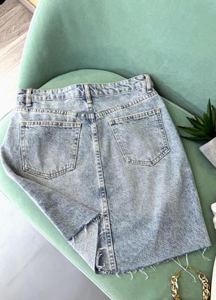 Спідниця джинсова з розрізом сбоку, необроблений край, розмір xs6 фото