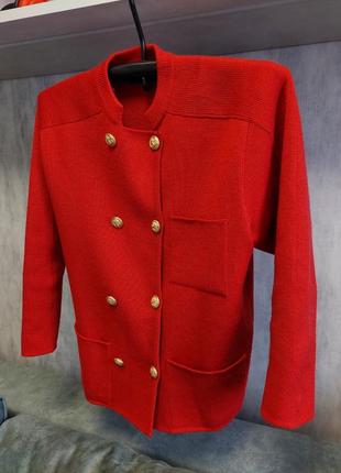 Шерстяная красная винтажная кофта🔹кардиган🔹железные фирменные пуговицы🔹карманы🔹carine paris (размер 38-40)5 фото