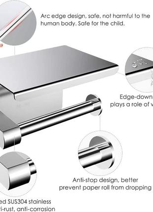 Держатель для туалетного рулона без сверления, серебристый2 фото