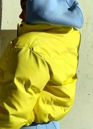 Куртка з плащівки на силіконі укорочена стьобана оверсайз курточка жовта біла блакитна спортивна трендова стильна7 фото