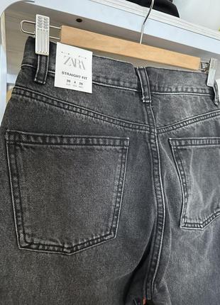 Черно серые вареные джинсы прямые zara straight fit high waist высокая посадка уровня5 фото