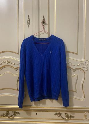 Ralph lauren cotton cable knit v свитер с горловиной, вязаный хлопковый свитер ralph lauren с v-образным вырезом синего цвета в-образный вырез2 фото