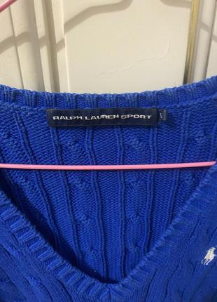 Ralph lauren cotton cable knit v свитер с горловиной, вязаный хлопковый свитер ralph lauren с v-образным вырезом синего цвета в-образный вырез4 фото