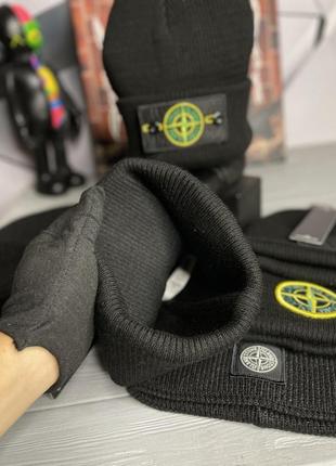 Чоловіча якісна шапка чорного кольору stone island стон айленд3 фото