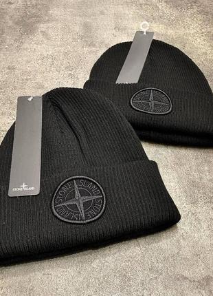 Чоловіча якісна шапка чорного кольору stone island стон айленд