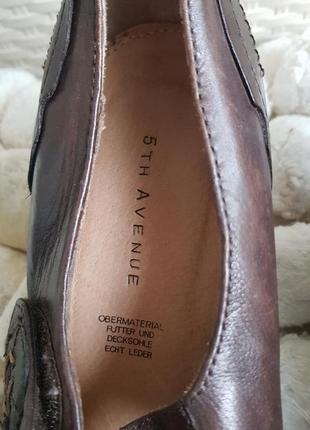 Коричневые кожаные туфли мэри джейн на низкой каблуке натуральная кожа 5th avenue7 фото