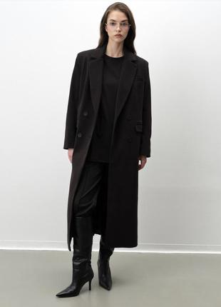 Демісезонне зимове шерстяне пальто чорне в стилі zara mango massimo dutti h&m