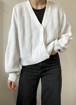 Білий кардиган бавовна білий светр з гудзиками джемпер пуловер реглан лонгслів кофта біла кардиган оверсайз
