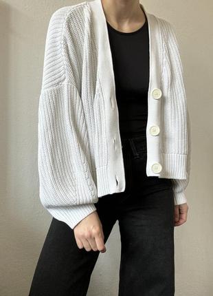 Білий кардиган бавовна білий светр з гудзиками джемпер пуловер реглан лонгслів кофта біла кардиган оверсайз5 фото
