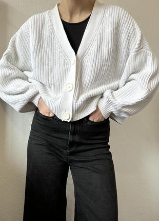 Білий кардиган бавовна білий светр з гудзиками джемпер пуловер реглан лонгслів кофта біла кардиган оверсайз8 фото