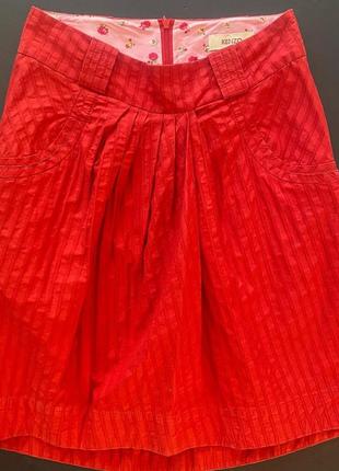 Котоновая джинсовая хлопковая красная юбка с карманами в полоску kenzo плиссированная на молния на средней посадке миди-юбка винтажная оригинал1 фото
