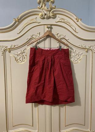 Котонова джинсова бавовняна червона спідниця з кишенями в смужку kenzo плісирована на блискавці на середній посадці міді-спідниця вінтажний оригінал4 фото