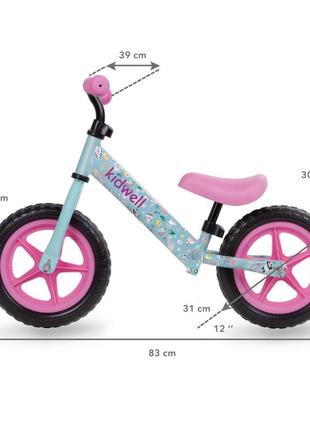 Дитячий біговел - велосипед kidwell rebel для дівчинки 3-4 роки. біговел для дівчинки.  ментолово-рожевий7 фото