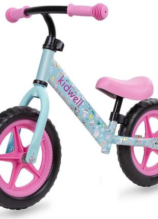 Дитячий біговел - велосипед kidwell rebel для дівчинки 3-4 роки. біговел для дівчинки.  ментолово-рожевий2 фото
