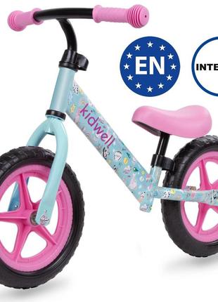 Дитячий біговел - велосипед kidwell rebel для дівчинки 3-4 роки. біговел для дівчинки.  ментолово-рожевий